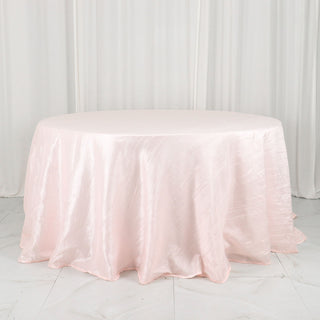 Add a Touch of Elegance with the 132" Blush Accordion Crinkle Taffeta Seamless Round Tablecloth
