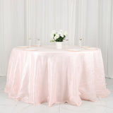 132inch Blush / Rose Gold Accordion Crinkle Taffeta Seamless Round Tablecloth