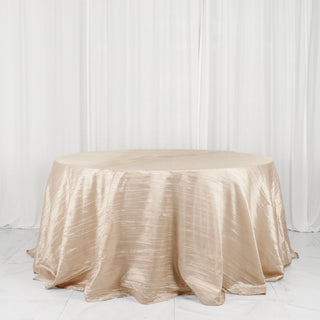 Beige Accordion Crinkle Taffeta Tablecloth - Add Elegance to Your Event