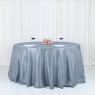 Create an Enchanting Atmosphere with the Dusty Blue Accordion Crinkle Taffeta Tablecloth