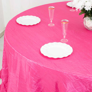 Fuchsia Accordion Crinkle Taffeta Seamless Round Tablecloth