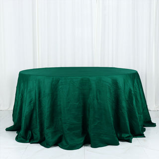 Elevate Your Event with the Emerald Green Accordion Crinkle Taffeta Tablecloth
