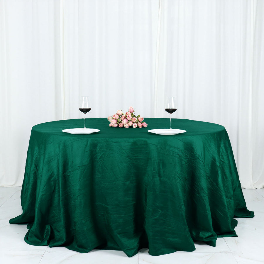 132inch Hunter Emerald Green Accordion Crinkle Taffeta Seamless Round Tablecloth