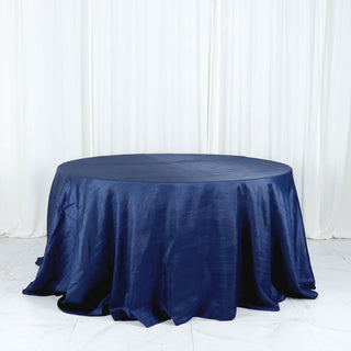 Navy Blue Accordion Crinkle Taffeta Seamless Round Tablecloth
