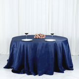 132inch Navy Blue Accordion Crinkle Taffeta Seamless Round Tablecloth
