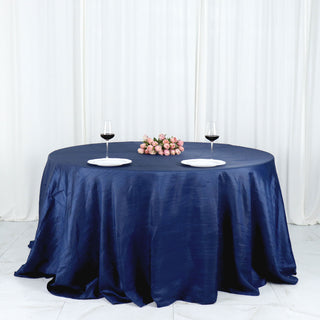 Navy Blue Accordion Crinkle Taffeta Seamless Round Tablecloth for Any Occasion