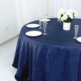 132inch Navy Blue Accordion Crinkle Taffeta Seamless Round Tablecloth