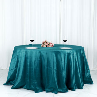 Add a Touch of Elegance with the Peacock Teal Accordion Crinkle Taffeta Tablecloth