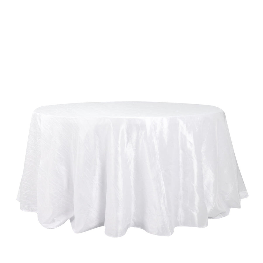 132Inch White Accordion Crinkle Taffeta Seamless Round Tablecloth