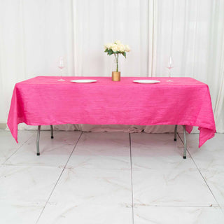 Add Vibrancy to Your Event with the Fuchsia Accordion Crinkle Taffeta Seamless Rectangle Tablecloth