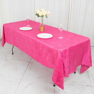 Durable and Stylish: The Fuchsia Accordion Crinkle Taffeta Seamless Rectangle Tablecloth