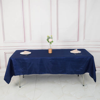 Elevate Your Event with the Navy Blue Accordion Crinkle Taffeta Tablecloth