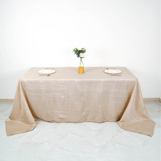 Beige Accordion Crinkle Taffeta Seamless Rectangular Tablecloth