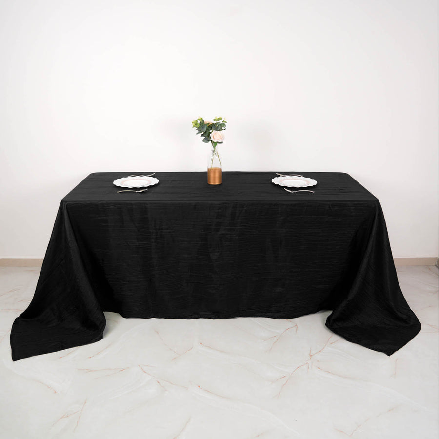 90x132Inch Black Accordion Crinkle Taffeta Rectangular Tablecloth