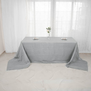 Elevate Your Event with the Silver Accordion Crinkle Taffeta Tablecloth