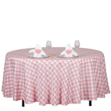 Buffalo Plaid Tablecloth | 108 Round | White/Rose Quartz | Checkered Gingham Polyester Tablecloth