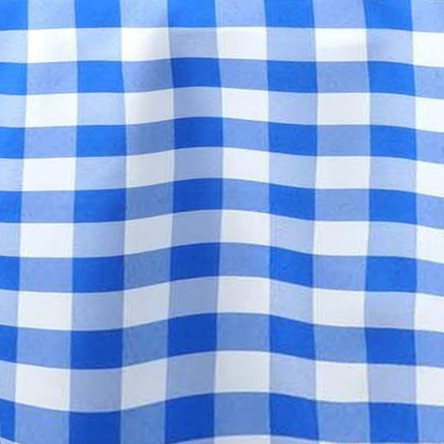 Buffalo Plaid Tablecloth | 108 Round | White/Blue | Checkered Gingham Polyester Tablecloth#whtbkgd