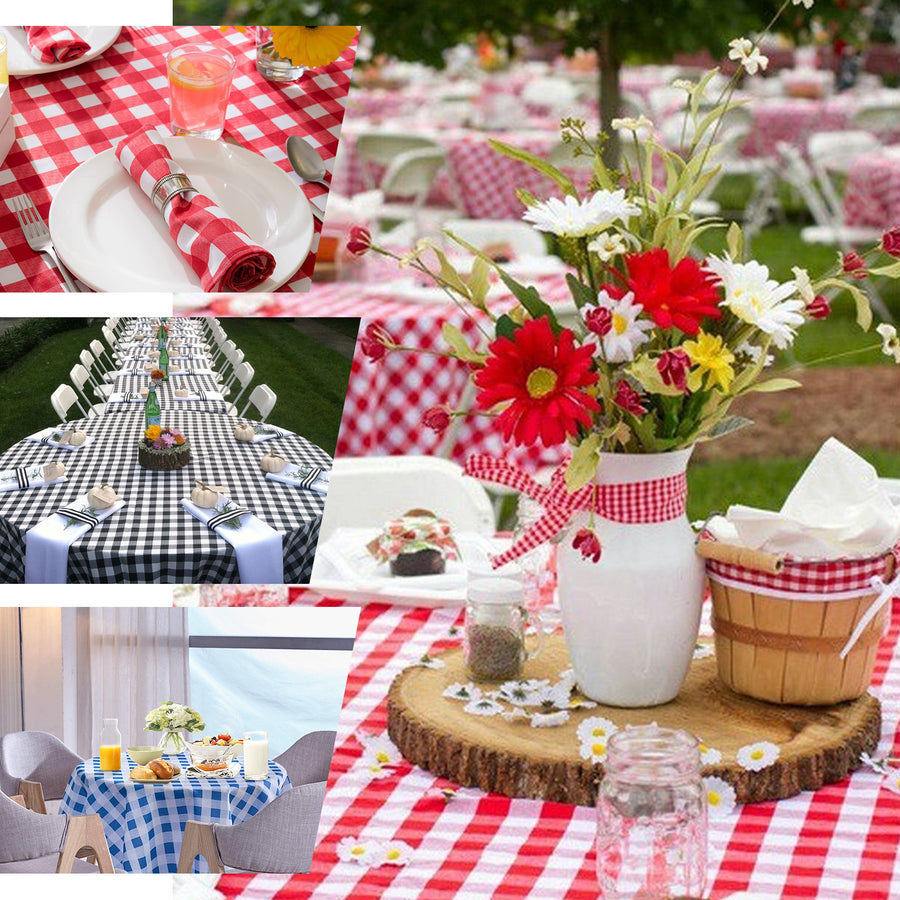 Buffalo Plaid Tablecloths | 108 Round | White/Yellow | Checkered Gingham Polyester Tablecloth