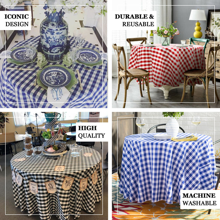 Buffalo Plaid Tablecloth | 120 inch Round | White/Black | Checkered Gingham Polyester Tablecloth