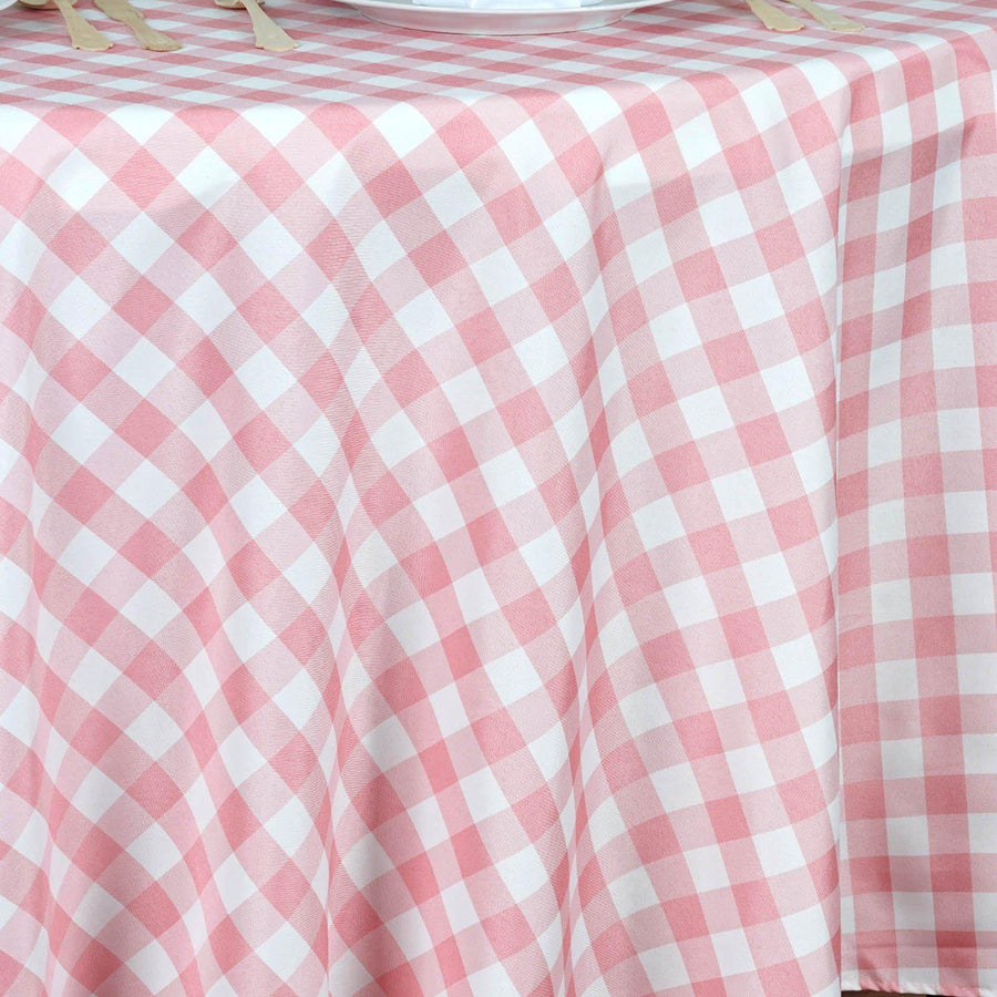 Buffalo Plaid Tablecloths | 54"x54" Square | White/Rose Quartz | Checkered Gingham Polyester Tablecloth