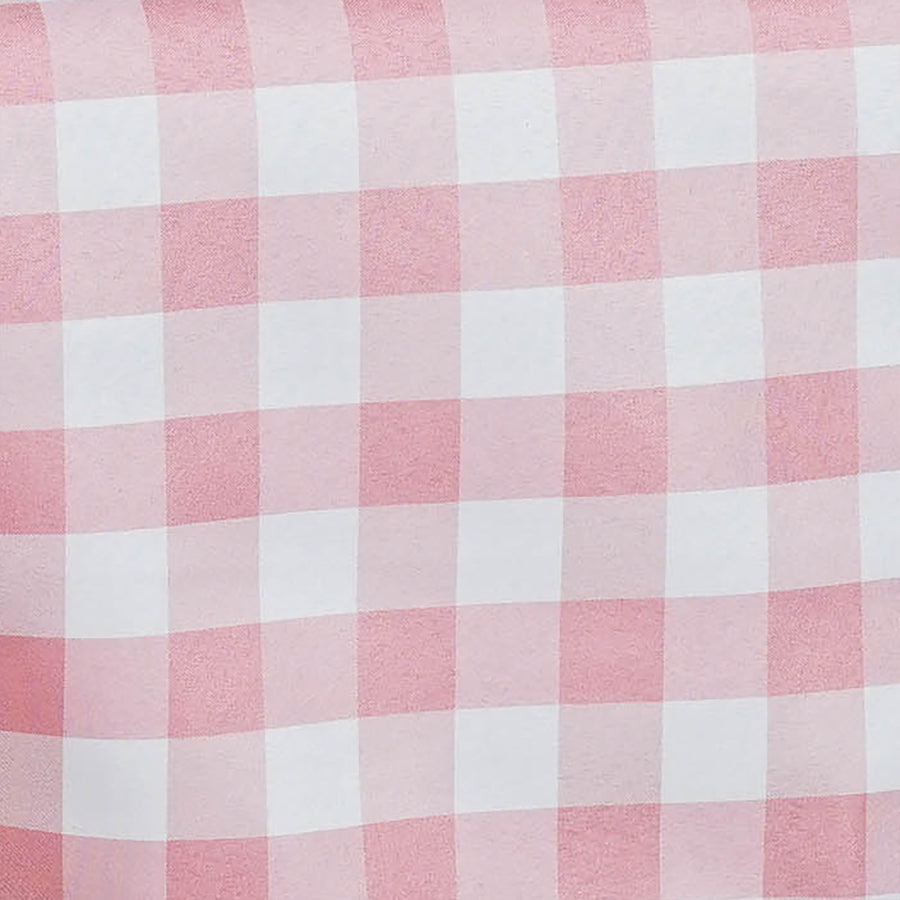 54Inch Square Buffalo Plaid Polyester Overlay | Checkered Gingham Overlay - White/Rose Quartz#whtbkgd