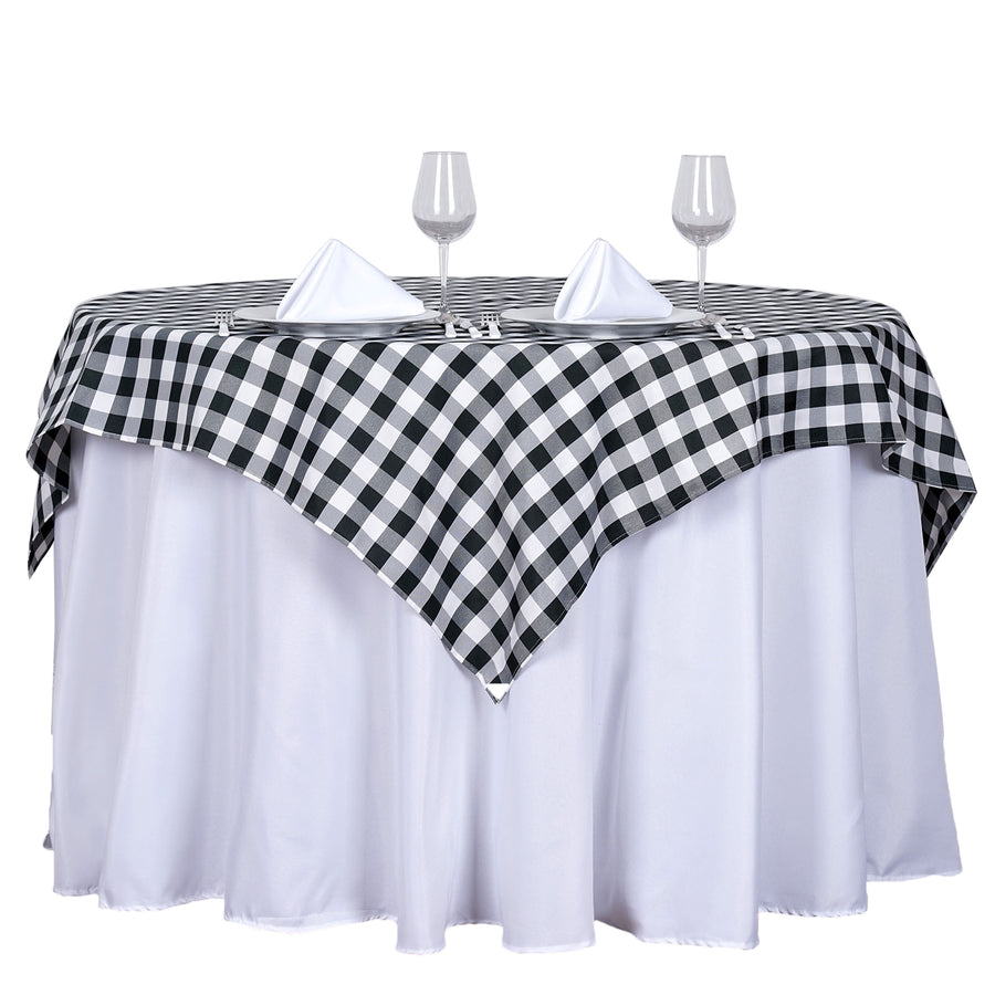 54Inch Square Buffalo Plaid Polyester Overlay | Checkered Gingham Overlay - White/Black
