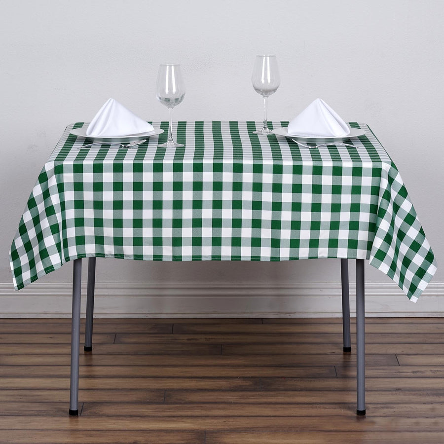 54Inch Square Buffalo Plaid Polyester Overlay | Checkered Gingham Overlay - White/Green