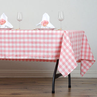 Create a Perfect Party Ambiance with the White/Rose Quartz Buffalo Plaid Tablecloth
