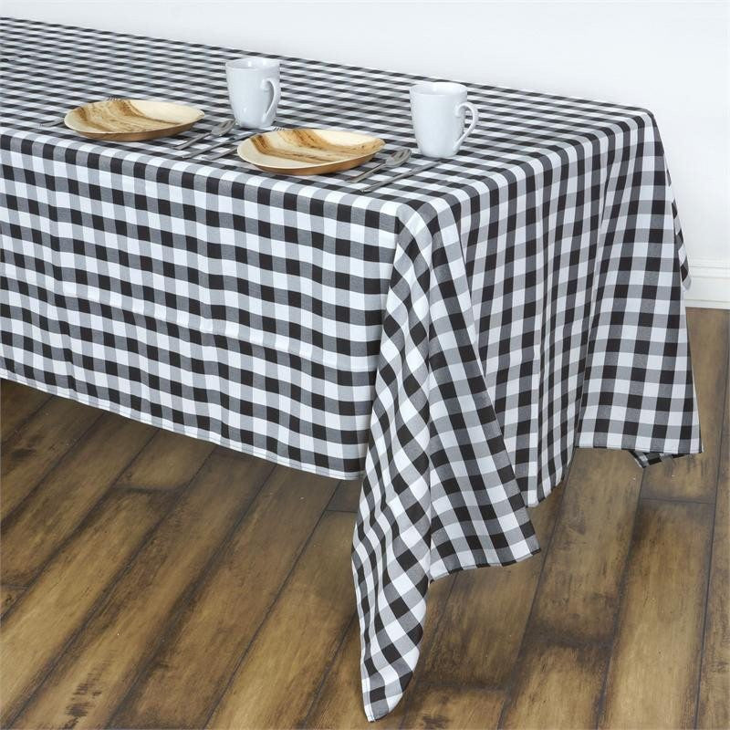 Buffalo Plaid Tablecloths | 60x102 Rectangular | White/Black | Checkered Polyester Linen Tablecloth