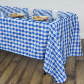 Create a Picture-Perfect Event with our White/Blue Seamless Buffalo Plaid Rectangle Tablecloth