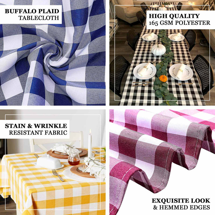 Buffalo Plaid Tablecloth | 60"x126" Rectangular | White/Burgundy | Checkered Polyester Tablecloth