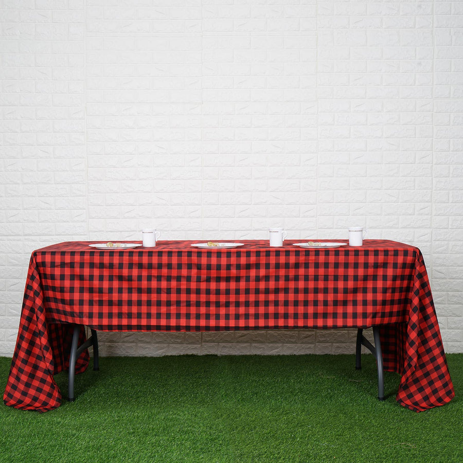 Buffalo Plaid Tablecloth | 60x126 Rectangular | Black/Red | Checkered Polyester Tablecloth