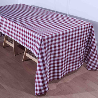 Enhance Your Event with the White/Burgundy Seamless Buffalo Plaid Tablecloth