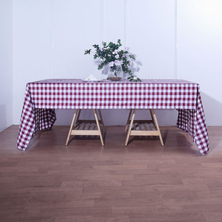 White/Burgundy Buffalo Plaid Rectangle Tablecloth - Add Elegance to Your Event
