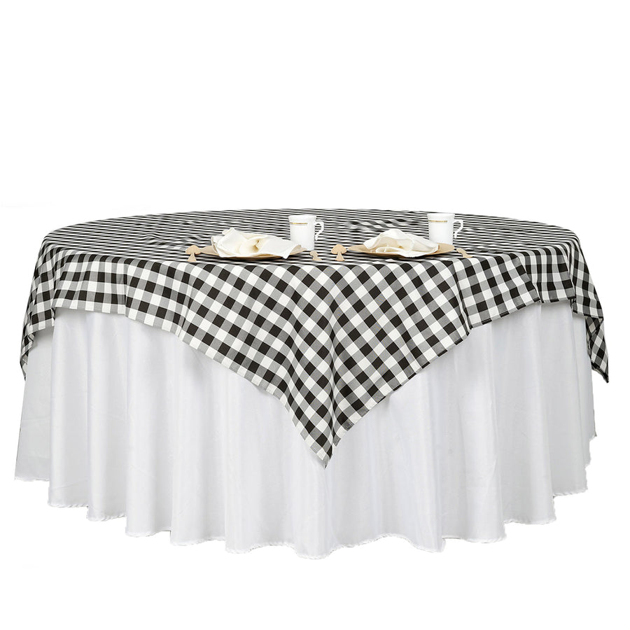 70inch Square Buffalo Plaid Polyester Overlay | Checkered Gingham Overlay - White/Black