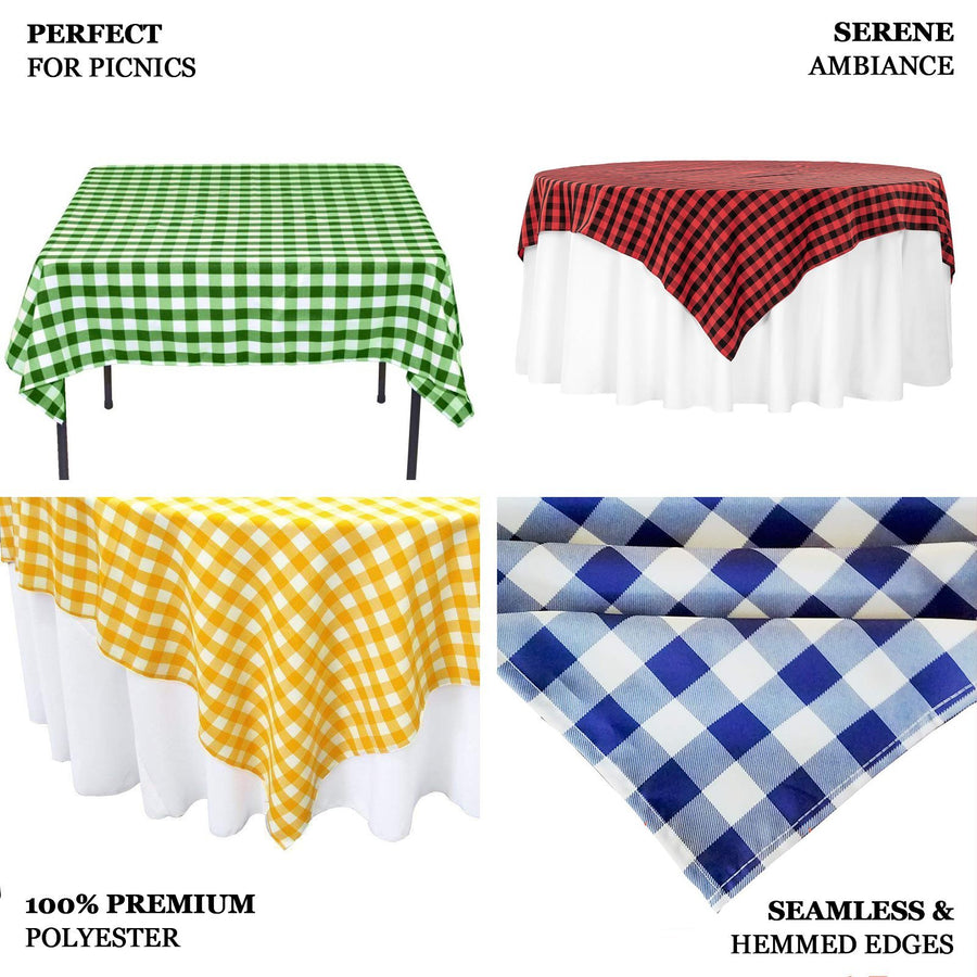 70inch Square Buffalo Plaid Polyester Overlay | Checkered Gingham Overlay - White/Blue