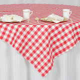 70inch Square Buffalo Plaid Polyester Overlay | Checkered Gingham Overlay - White/Red
