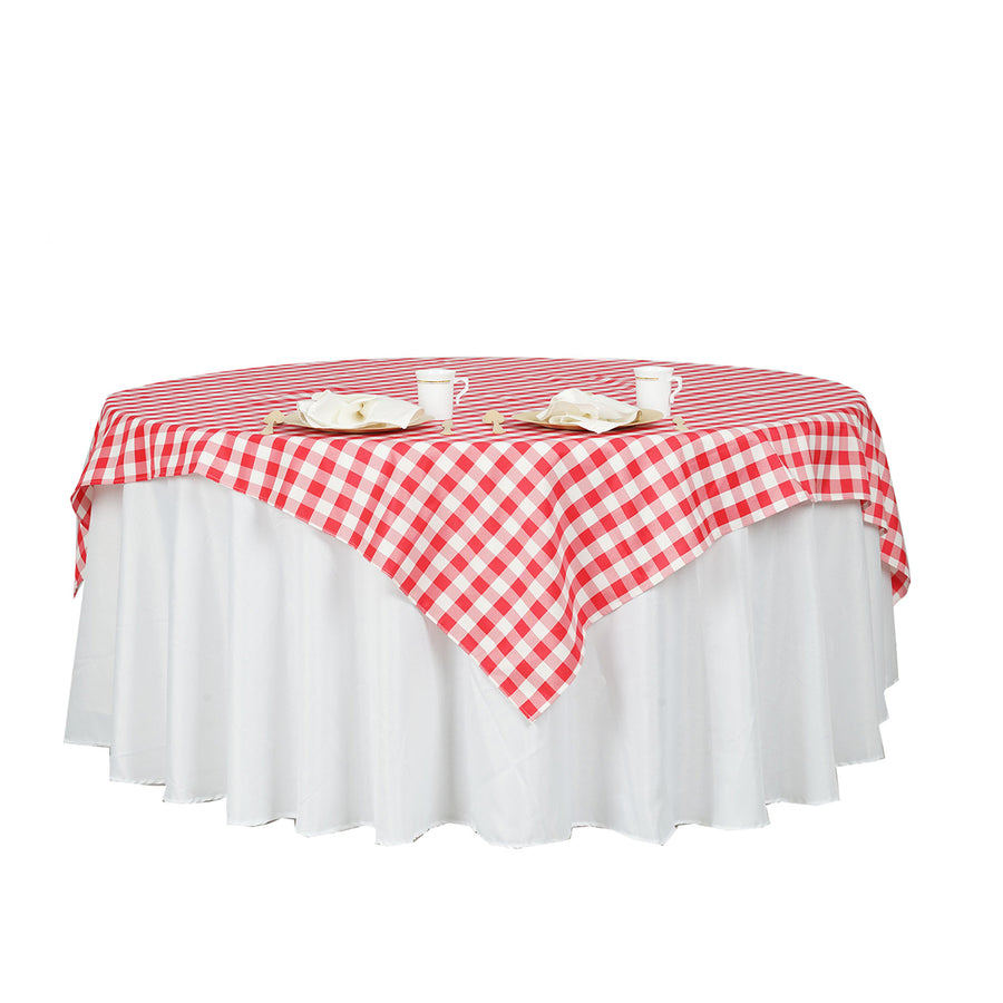 Buffalo Plaid Tablecloths | 70"x70" Square | White/Red | Checkered Gingham Polyester Tablecloth
