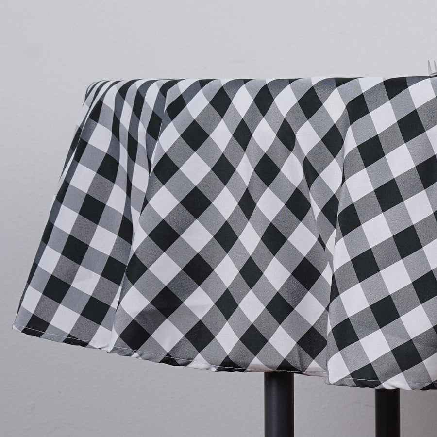 Buffalo Plaid Tablecloth | 70" Round | White/Black | Checkered Gingham Polyester Tablecloth