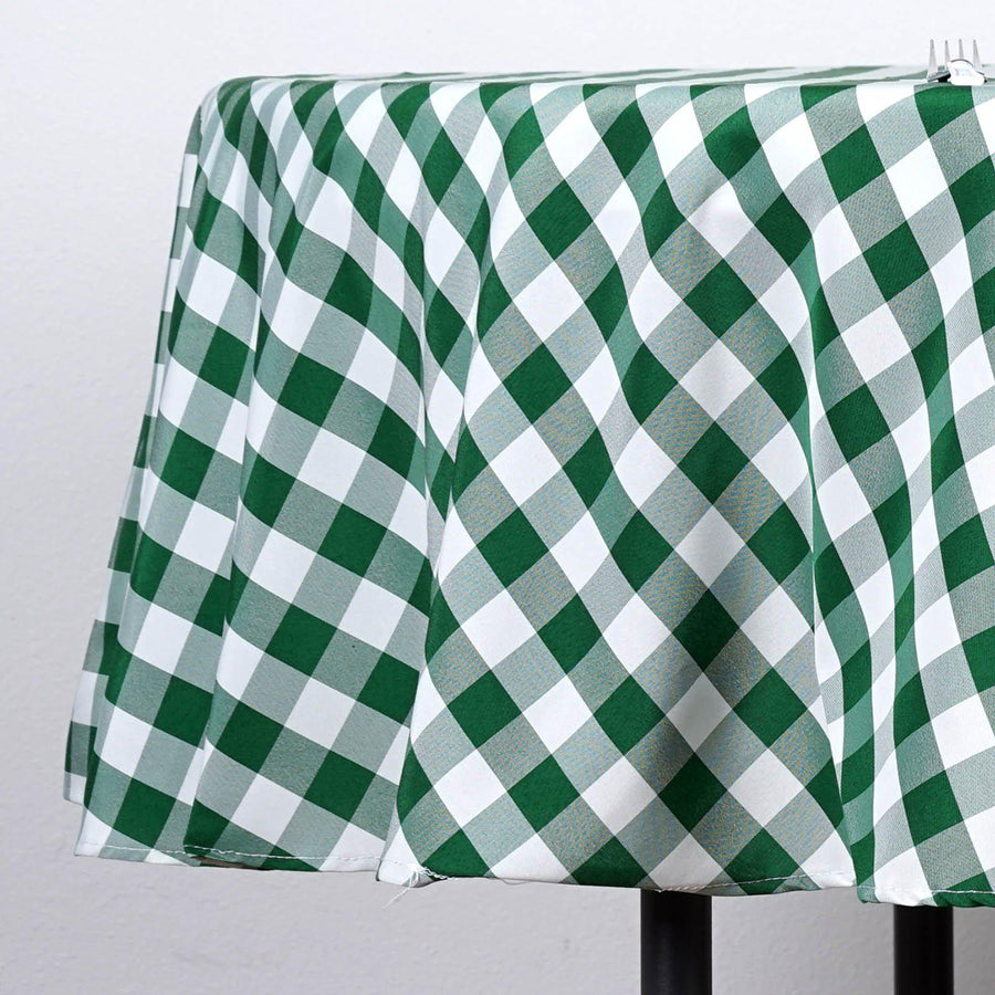 Buffalo Plaid Tablecloth | 70" Round | White/Green | Checkered Gingham Polyester Tablecloth