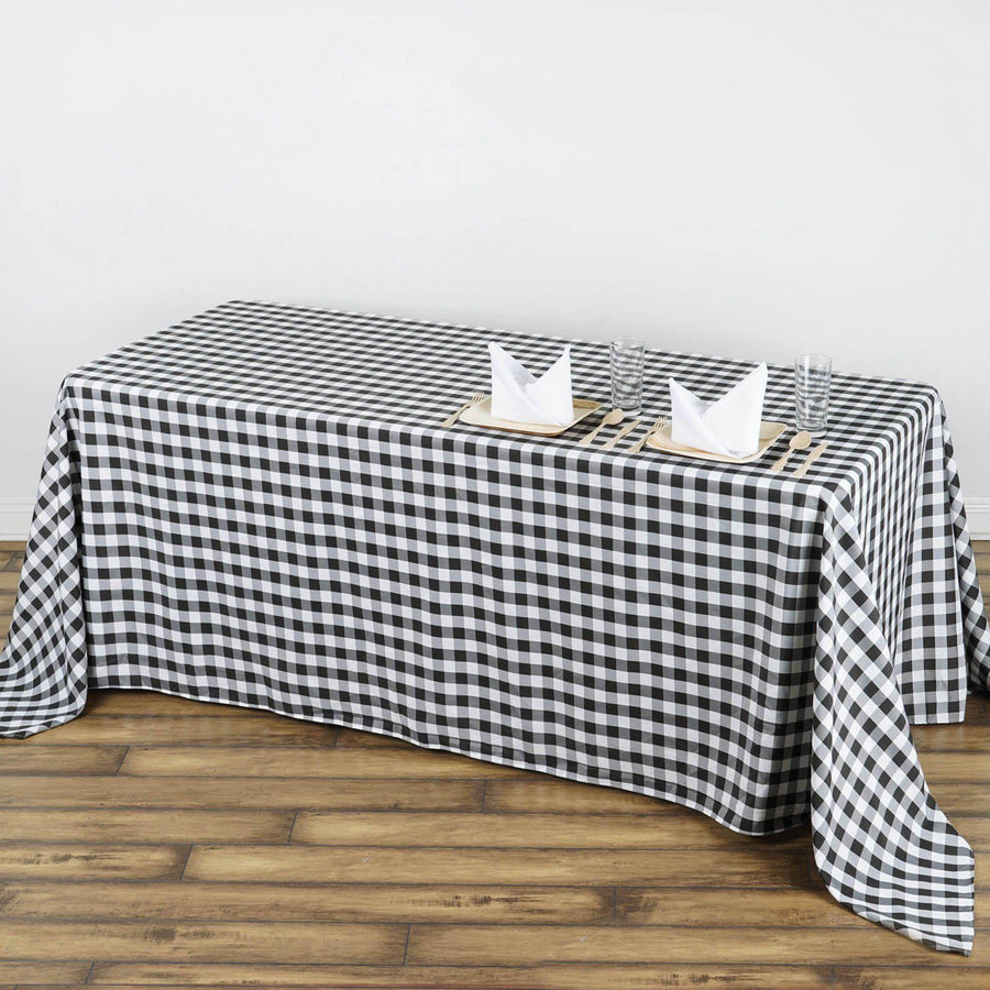 Buffalo Plaid Tablecloth | 90"x132" Rectangular | White/Black | Checkered Polyester Linen Tablecloth