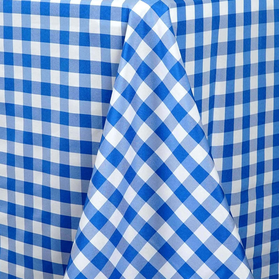 Buffalo Plaid Tablecloth | 90"x132" Rectangular | White/Blue | Checkered Polyester Linen Tablecloth