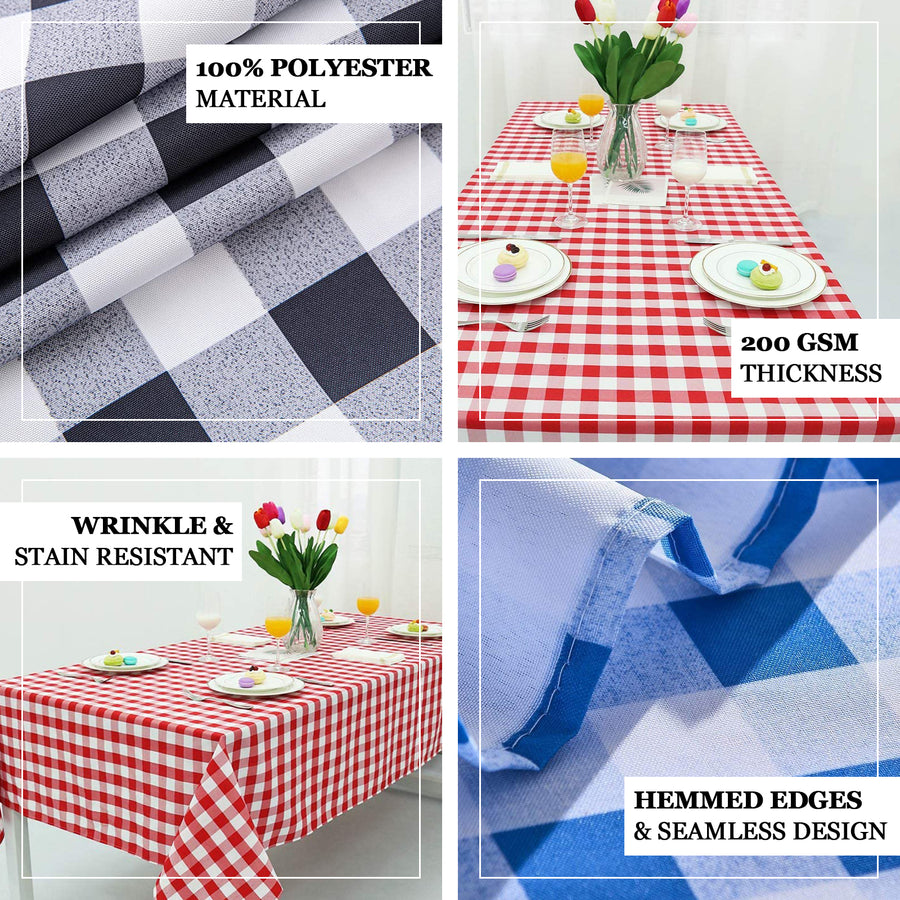 Buffalo Plaid Tablecloth | 90"x132" Rectangular | Black/Red | Checkered Polyester Linen Tablecloth