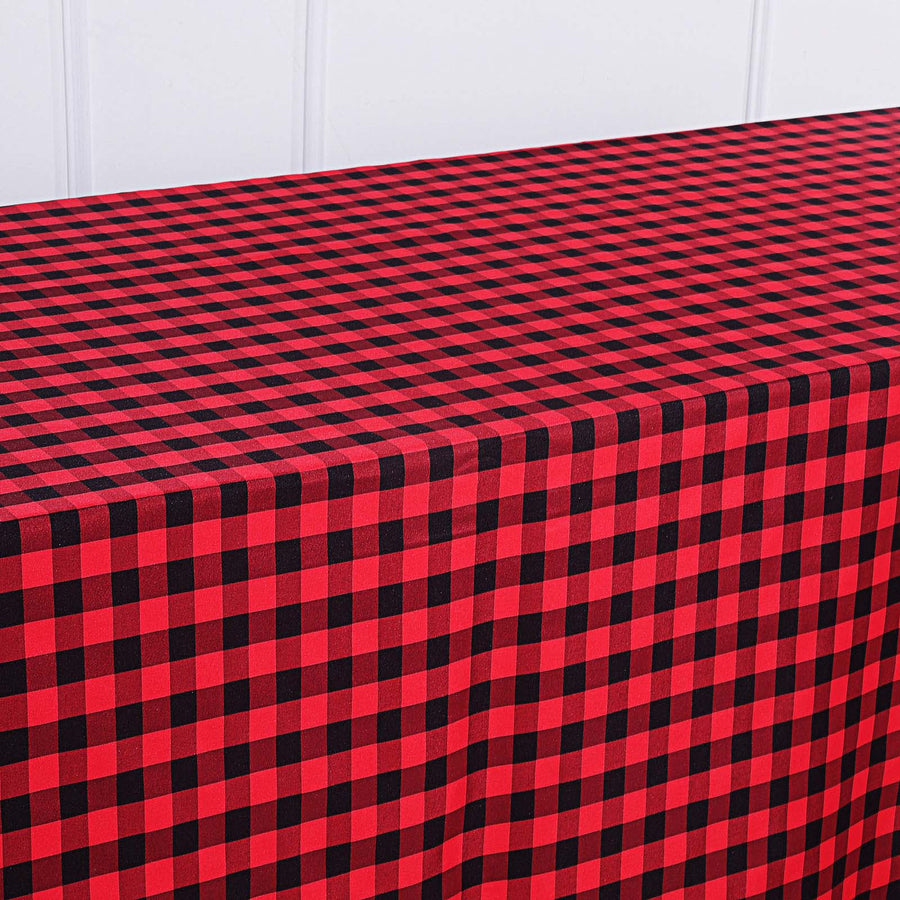 Buffalo Plaid Tablecloth | 90x156 Rectangular | Black/Red | Checkered Polyester Linen Tablecloth