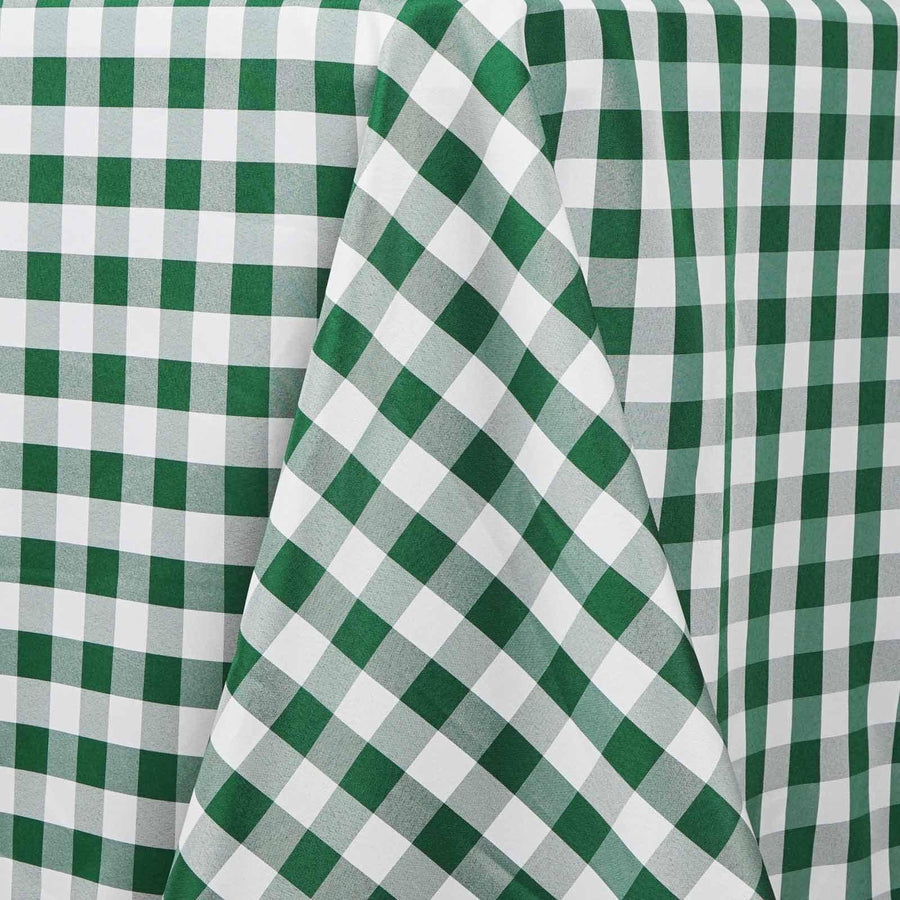 Buffalo Plaid Tablecloth | 90"x156" Rectangular | White/Green | Checkered Polyester Linen Tablecloth