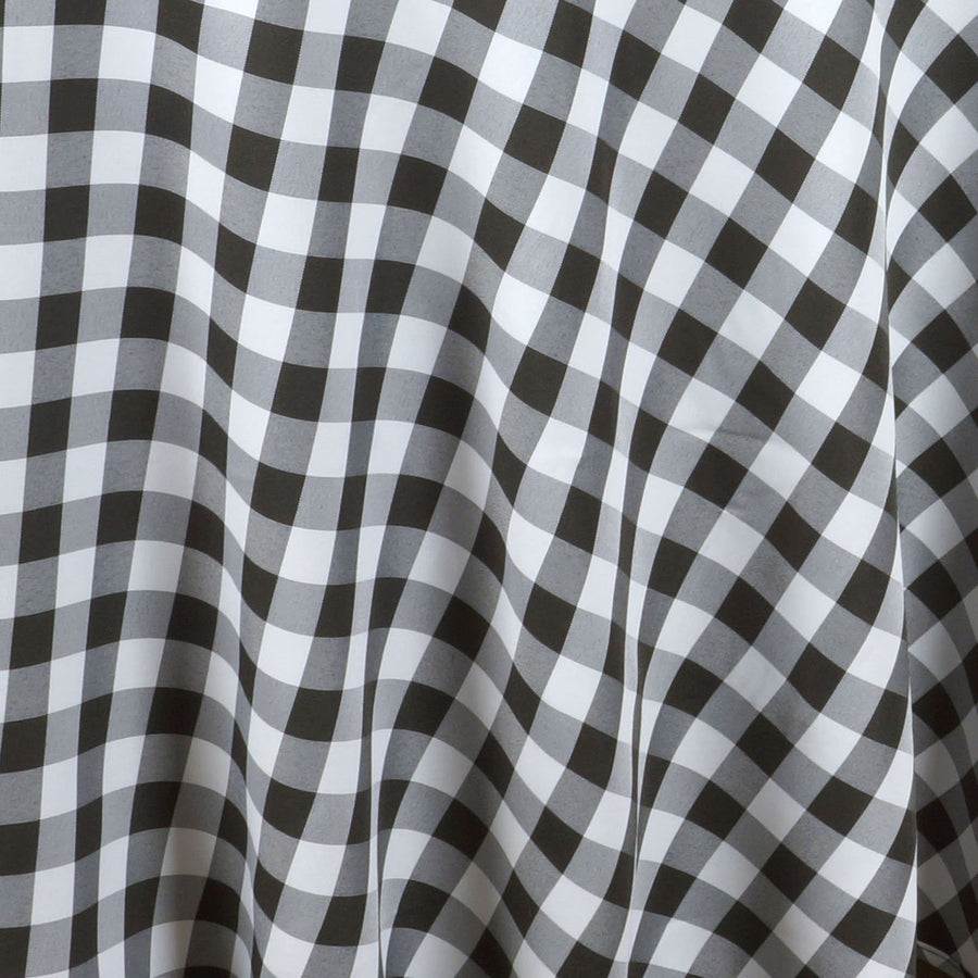 Buffalo Plaid Tablecloths | 90" Round | White/Black | Checkered Polyester Tablecloth