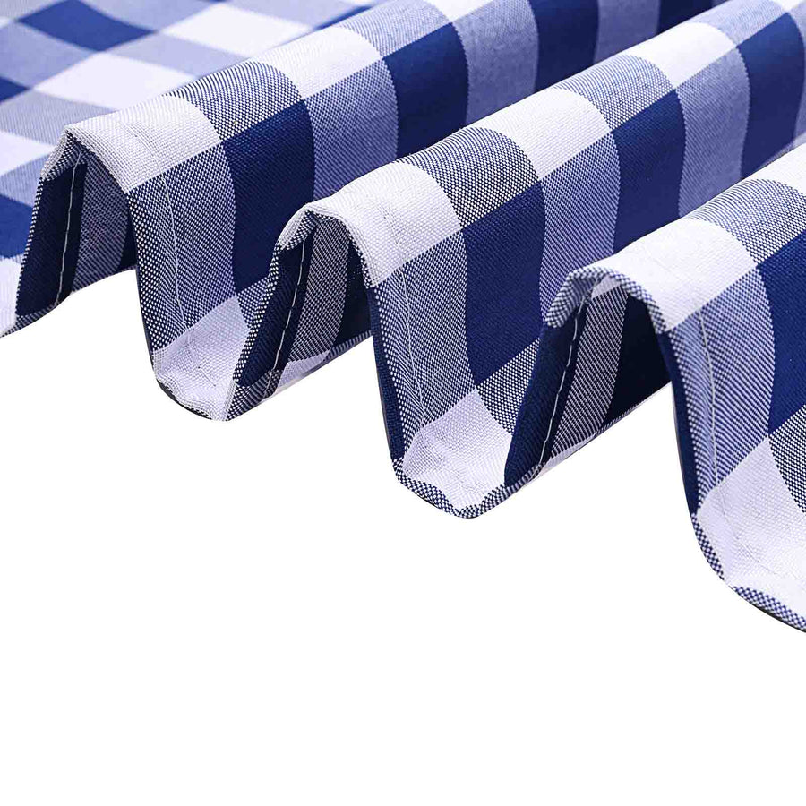 Buffalo Plaid Tablecloth | 90 inch Round | White/Navy Blue | Checkered Polyester Tablecloth