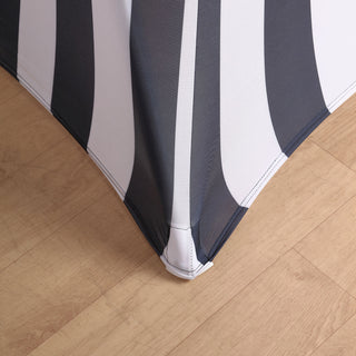Unleash Your Creativity with Black and White Striped Spandex Stretch Fitted Cocktail Tablecloth
