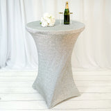 Silver Metallic Shimmer Tinsel Spandex Cocktail Table Cover