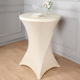 Beige Highboy Spandex Cocktail Table Cover, Fitted Stretch Tablecloth for 24"-32" Dia High Top Table